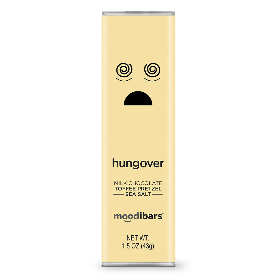 Moodibars - hungover - Toffee Pretzel Sea Salt Milk Chocolate Bar 1.5oz