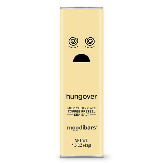 Moodibars - hungover - Toffee Pretzel Sea Salt Milk Chocolate Bar 1.5oz