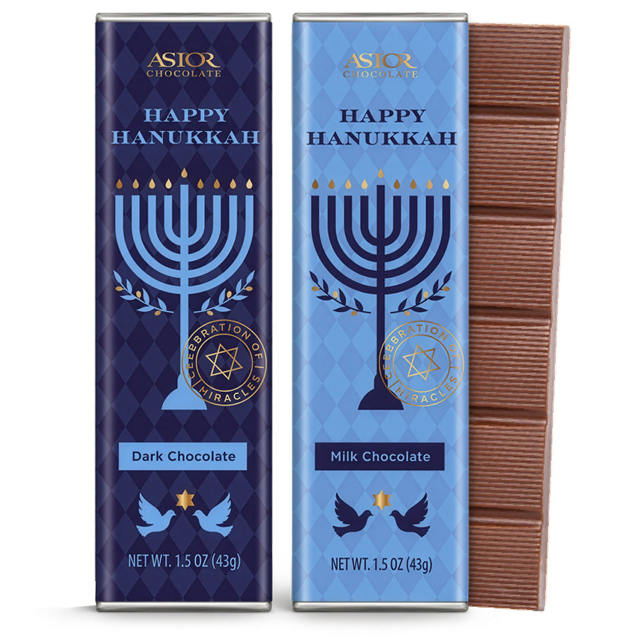 Hanukkah - 1.5oz Milk Chocolate and 1.5oz Dark Chocolate Bars (Mixed Case)