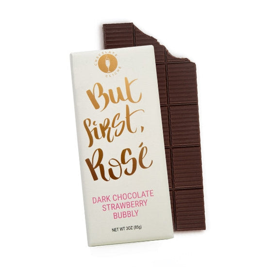 Cliche - But First, Rose Dark Chocolate Strawberry Bubbly Flavored Bar 2.75oz